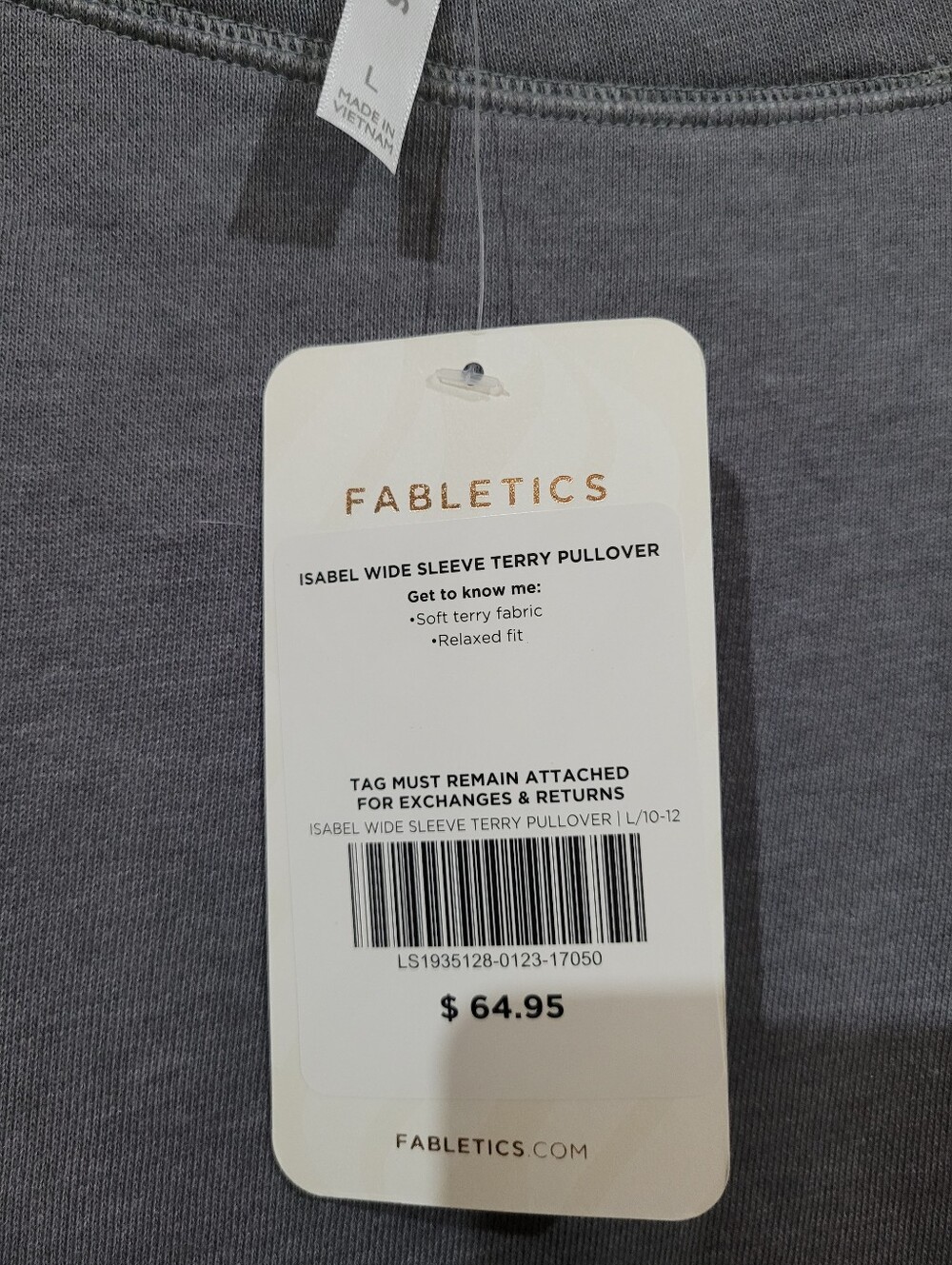 Fabletics Isabel Wide Sleeve Gray Terry Pullover Sweatshirt Rainbow Graphic Sz L - Picture 4 of 7
